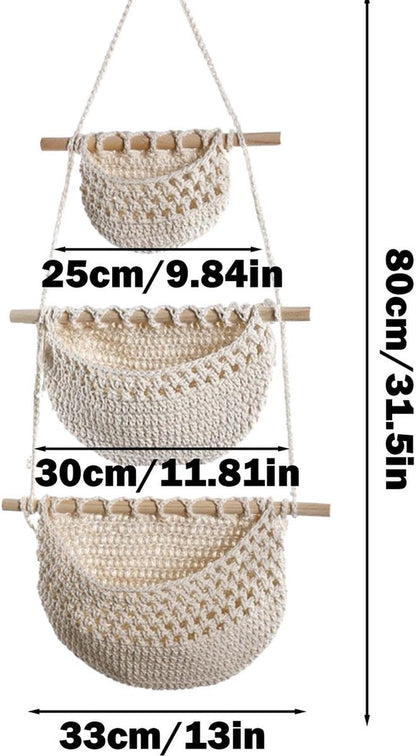 Hanging Organizer - Hanging Storage - Wall Organizer - Storage Bags - Hanging Wardrobe - Wall Bag - Over-the-Door Hanging Wall Organizer - Hanging Bag - Wall Basket - Fabric - Linen Hanging Basket - For Entrance, Wardrobe, Closet, Bathroom, Door - With 3