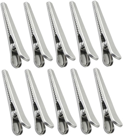 10 pieces - sealing clips - High clamping force closure clips - Freshness clips - Bag clips - Alligator clips - Easy to use - Multifunctional - for kitchen and home - for Candy & Snack Packaging - stainless steel - silver - 11.5cm