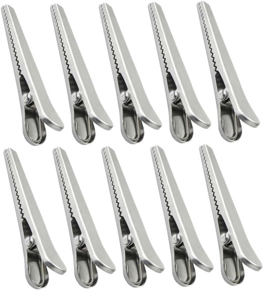 10 pieces - sealing clips - High clamping force closure clips - Freshness clips - Bag clips - Alligator clips - Easy to use - Multifunctional - for kitchen and home - for Candy & Snack Packaging - stainless steel - silver - 11.5cm