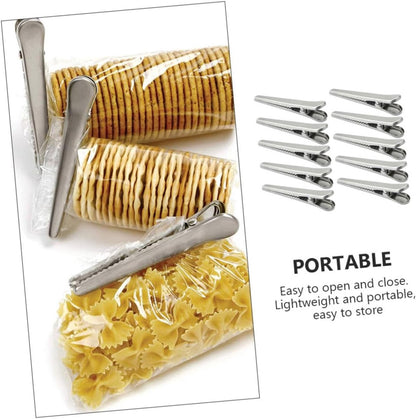 10 pieces - sealing clips - High clamping force closure clips - Freshness clips - Bag clips - Alligator clips - Easy to use - Multifunctional - for kitchen and home - for Candy & Snack Packaging - stainless steel - silver - 11.5cm