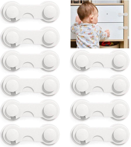 10 Pieces - Child Lock - Drawer Child Lock - Refrigerator Lock - Cabinet Child Locks - Cabinet Door Child Safety - Child Security - No Drilling Required - Safety Lock - Door Security - Baby Lock - Child Locks - Drawer Lock - White - Cabinet & Drawer Secur.