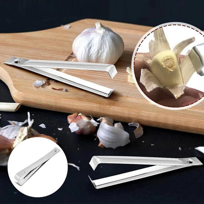 Garlic Peeler - 2 Pieces - Fishbone Tweezers - Tweezers - Kitchen Tweezers - Kitchen Aid - Silver-colored - Ergonomic Handle - Easy to Use - 10.9cm - Stainless Steel