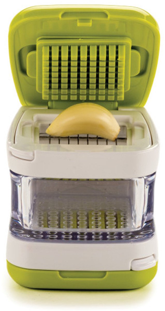 1Pcs Stainless Steel Ginger Garlic Press - Kitchen Chopper - Crusher - Dicer - Garlic Grinder - Garlic Press Crusher Multifunctional - with Clear Tray - for Walnut Peanut Ginger Mincer Garlic Chopper Practical Kitchen Tool (Green)