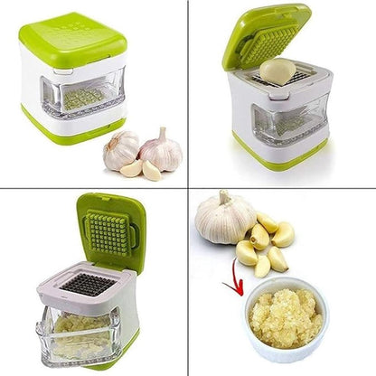 1Pcs Stainless Steel Ginger Garlic Press - Kitchen Chopper - Crusher - Dicer - Garlic Grinder - Garlic Press Crusher Multifunctional - with Clear Tray - for Walnut Peanut Ginger Mincer Garlic Chopper Practical Kitchen Tool (Green)