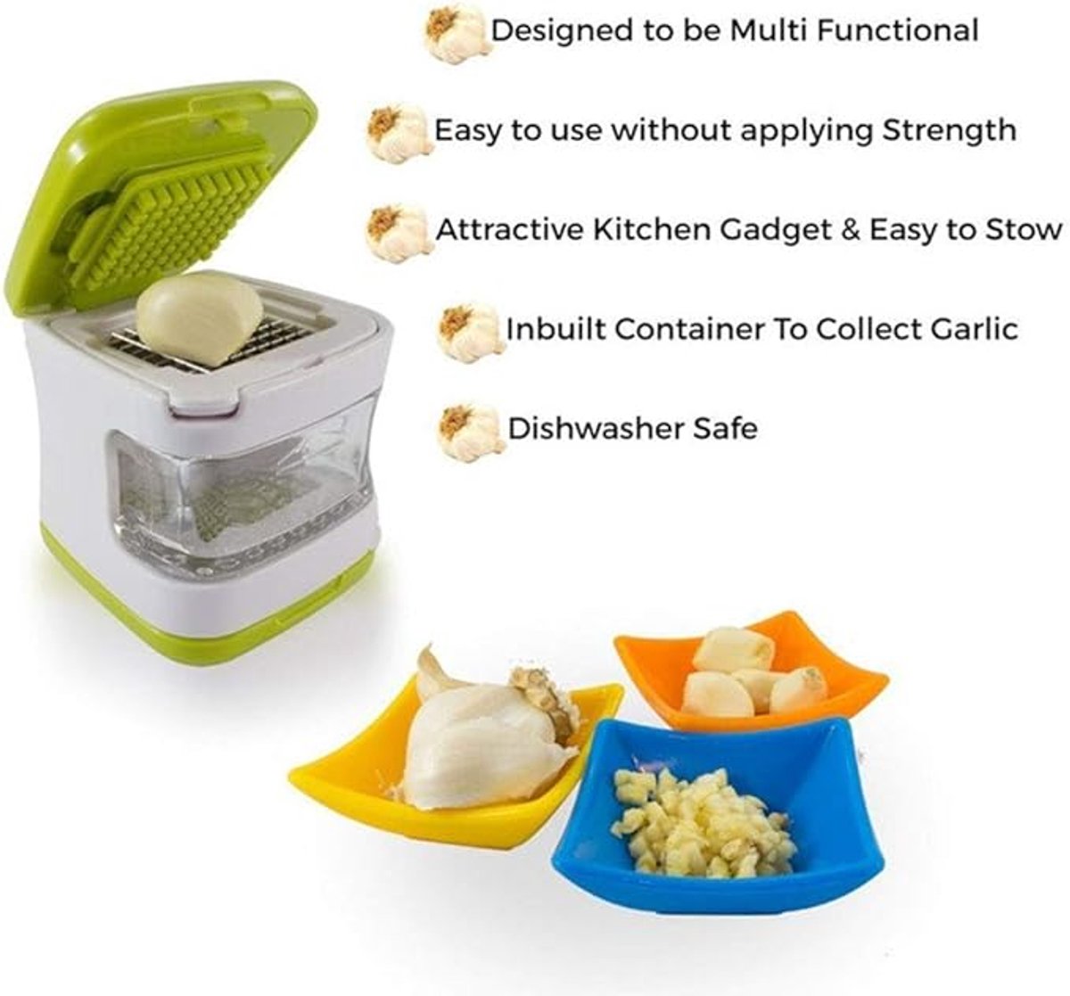 1Pcs Stainless Steel Ginger Garlic Press - Kitchen Chopper - Crusher - Dicer - Garlic Grinder - Garlic Press Crusher Multifunctional - with Clear Tray - for Walnut Peanut Ginger Mincer Garlic Chopper Practical Kitchen Tool (Green)