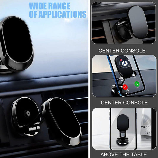 Magnetic Car Phone Holder - Magnetic Car Phone Holder - Foldable Multi-Angle Rotation - 360 Degree Rotatable Magnetic Phone Holder - For Mobile Phones / Smartphones In The Car - Universal Magnetic Release - Black.