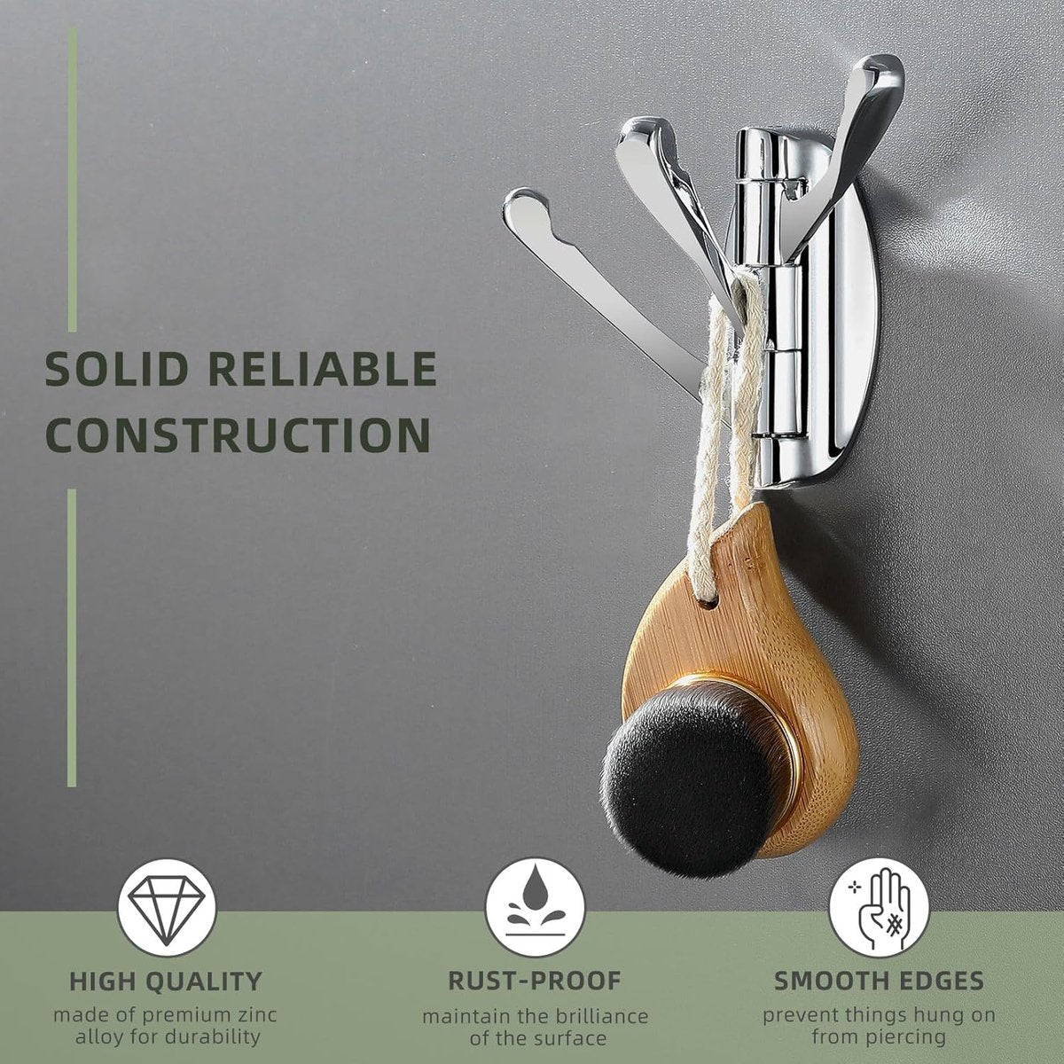 Wall Hook - Swivel Hooks - Foldable Coat and Towel Hook - Triple Hook - Small Hooks - Hanging Hooks - Wall Hook - Coat Hook - Towel Hanger - Small Towel Hooks - Coat Rack Hook - Coat Rack Hooks - Hat Hook - Metal - For Bathroom, Kitchen - Chrome Silver
