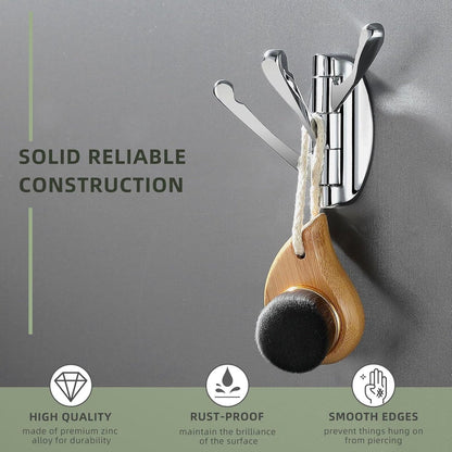 Wall Hook - Swivel Hooks - Foldable Coat and Towel Hook - Triple Hook - Small Hooks - Hanging Hooks - Wall Hook - Coat Hook - Towel Hanger - Small Towel Hooks - Coat Rack Hook - Coat Rack Hooks - Hat Hook - Metal - For Bathroom, Kitchen - Chrome Silver