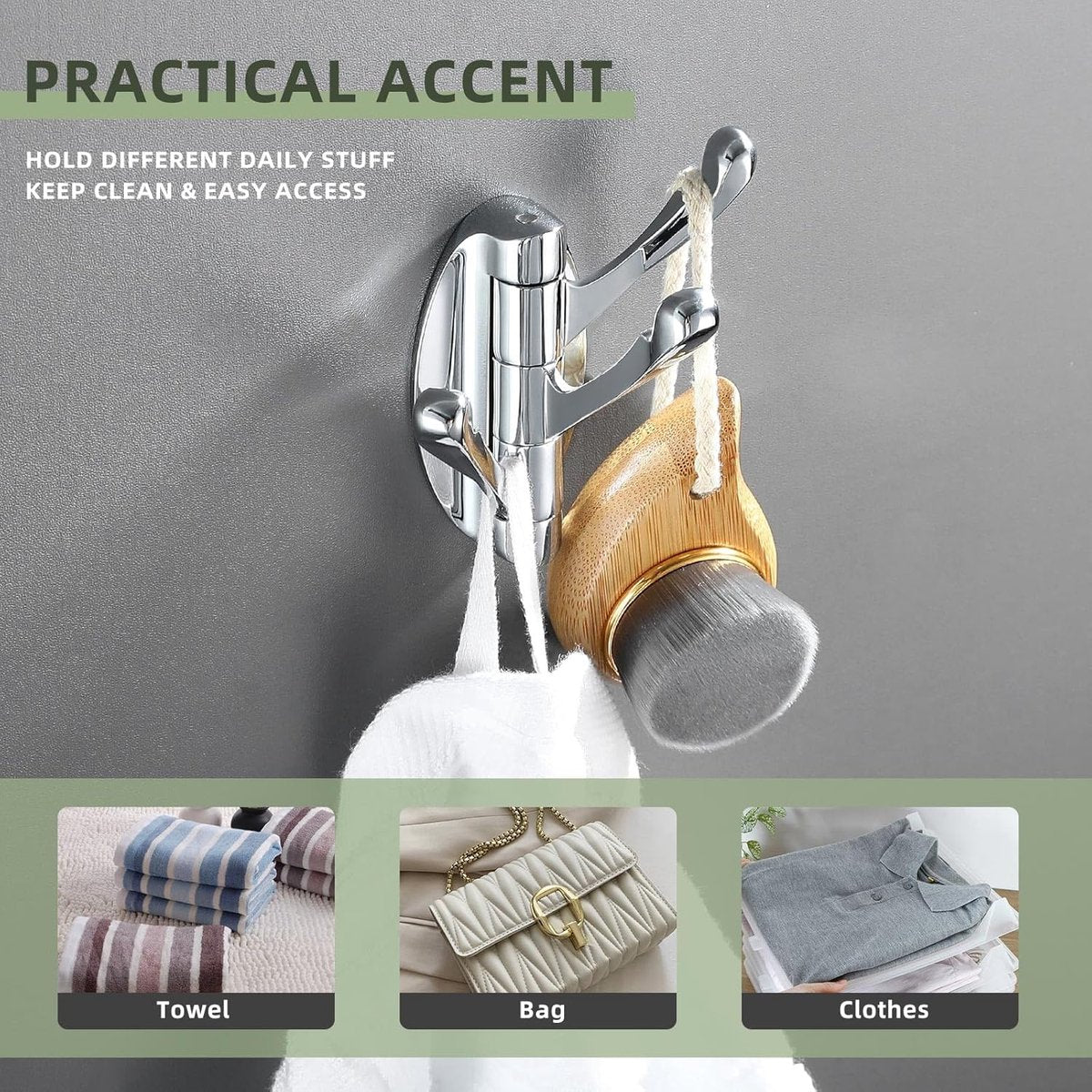 Wall Hook - Swivel Hooks - Foldable Coat and Towel Hook - Triple Hook - Small Hooks - Hanging Hooks - Wall Hook - Coat Hook - Towel Hanger - Small Towel Hooks - Coat Rack Hook - Coat Rack Hooks - Hat Hook - Metal - For Bathroom, Kitchen - Chrome Silver