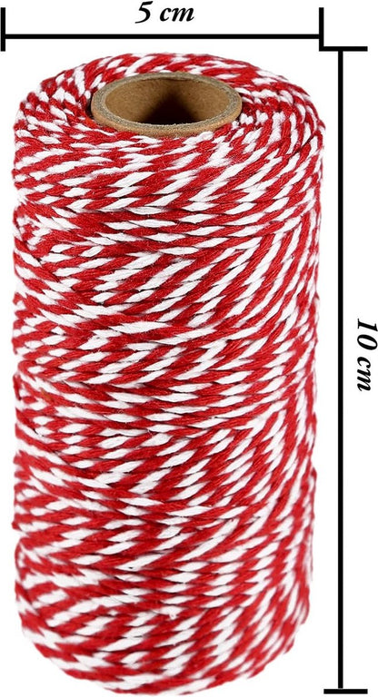 Rope - Cotton Cord - Binding Twine - Craft Packaging String - Set of 2 Rolls 2mm Thick - Ideal for DIY, Garden and Packaging - Suitable for Indoor and Outdoor Use - 100 Meters Per Roll - Red and White