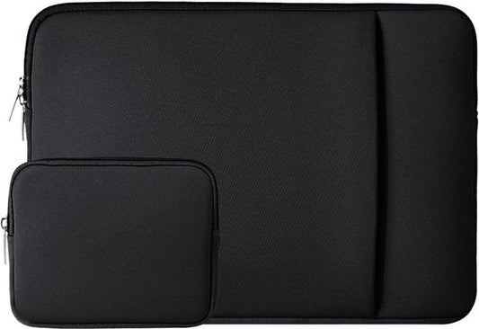 Laptop Sleeve / Pouch - 15.6 Inch - 2-Piece Extra Compartment - Laptop Sleeve with Pouch - Women's / Men's Laptop Bag - Macbook Case with Zipper - Laptop Sleeve - Laptop Case - Laptop Cover - Black - Shockproof - Scratchproof - Durable.