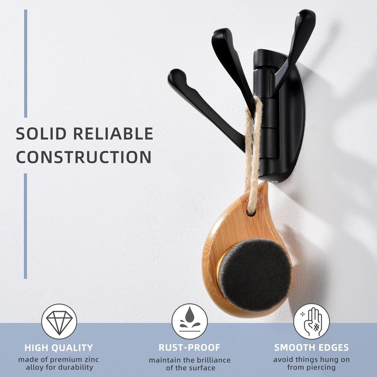 Wall Hook - Swivel Hooks - Foldable Towel Hook - Triple Hook - Hooks - Hanging Hooks - Wall Hook - Coat Hook - Towel Hanger - Towel Hooks - Coat Rack Hook - Coat Rack Hooks - Hat Hook - Metal - For Bathroom, Kitchen - Matte Black
