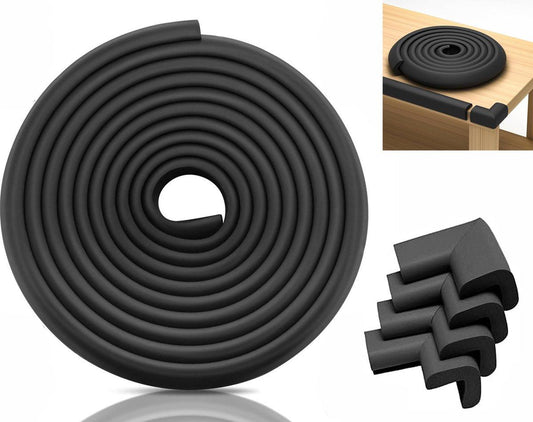 Corner Protector Set - Baby Corner Protectors - 2 Meter Foam Bumper Edge - Table Protector - Table Corner Protectors - Edge Protector - Baby, Child & Toddler Safety - Baby Safety - Table Accessories - Bumper Pad - Crib - Black - Self-Adhesive.