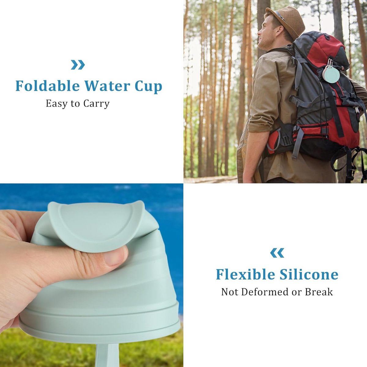 Foldable Cup - 4 Pieces - Pocket Cup - Silicone Cup - Pocket Cup - Travel Cup - Coffee / Tea Cup - 180 ml - Reusable - Foldable - On the Go - Camping - Reusable - To Go