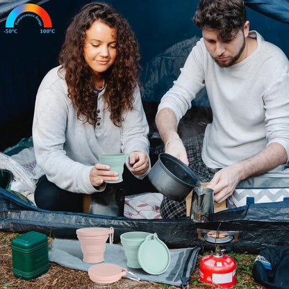 Foldable Cup - 4 Pieces - Pocket Cup - Silicone Cup - Pocket Cup - Travel Cup - Coffee / Tea Cup - 180 ml - Reusable - Foldable - On the Go - Camping - Reusable - To Go