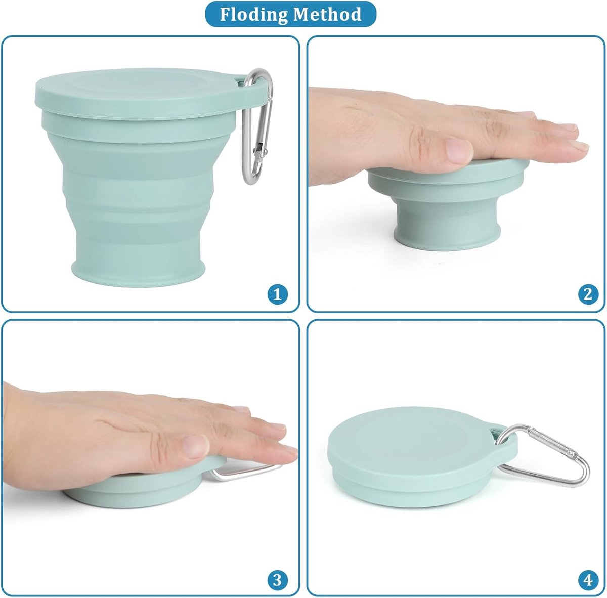 Foldable Cup - 4 Pieces - Pocket Cup - Silicone Cup - Pocket Cup - Travel Cup - Coffee / Tea Cup - 180 ml - Reusable - Foldable - On the Go - Camping - Reusable - To Go