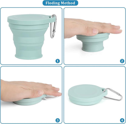 Foldable Cup - 4 Pieces - Pocket Cup - Silicone Cup - Pocket Cup - Travel Cup - Coffee / Tea Cup - 180 ml - Reusable - Foldable - On the Go - Camping - Reusable - To Go
