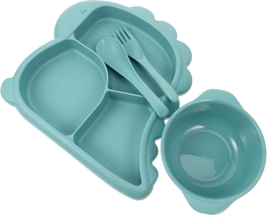 Children's Plate - Baby Plates - 4-Piece Set - BPA-Free - Children's Tableware - Non-Slip Base - Fork / Spoon - Food-Safe Material - Baby Gift - Unbreakable - Durable - Oven, Freezer, Microwave, and Dishwasher Safe.