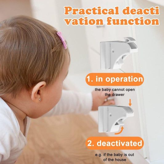 Magnetic Child Lock for Cabinets - Self-Adhesive Safety Hooks - 6 Locks and 2 Keys - Magnetic Lock - Cabinet Security for Children - Baby Toddler Magnetic Security for Cabinet, Door, and Drawer - Magnetic Closure - No Drilling or Screws - White.