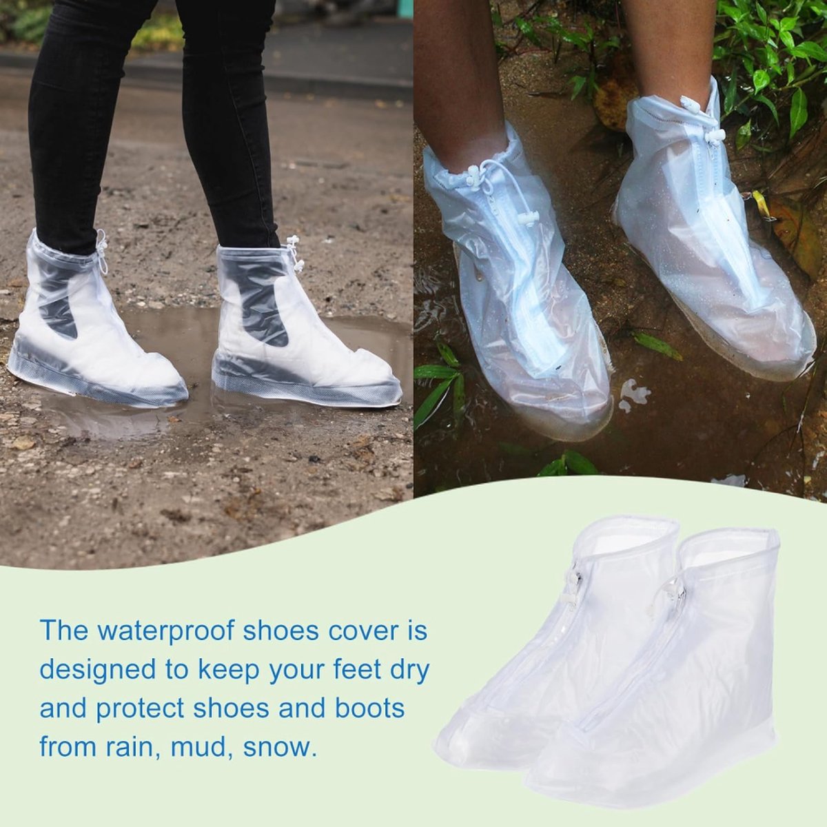 Rain Overshoes - Unisex - Sturdy Shoe Covers - With Zipper and Drawstring - Shoe Cover - Waterproof Shoe Protectors - Motorcycle Scooter Bicycle Shoe Cover - Shoe Cover - Rain Cover - Protects Against Rain and Dirt - White - Size 40/41