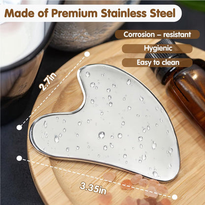 Gua Sha Stone Metal - Gua Sha Scraper Stainless Steel - Massage Tool - Relaxation - Gua Sha - Gua Sha Massage - Gua Sha Plate - Gua Sha Tool Surgical Steel - For Acne - Gua Sha Scraper - Unbreakable - Stainless Steel - With Storage Bag