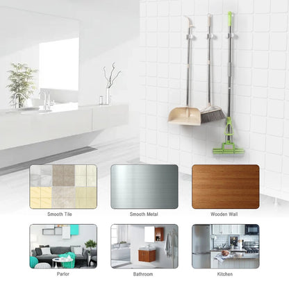 Broom Holder - 3 Pieces - Self-Adhesive - Broom Hanging System - Broom Holder - Garden Tools - Tool Holder - Wall Mount - For Office, Kitchen, Garage, Garden, Storage and Save Space - For Mop and Broom - White