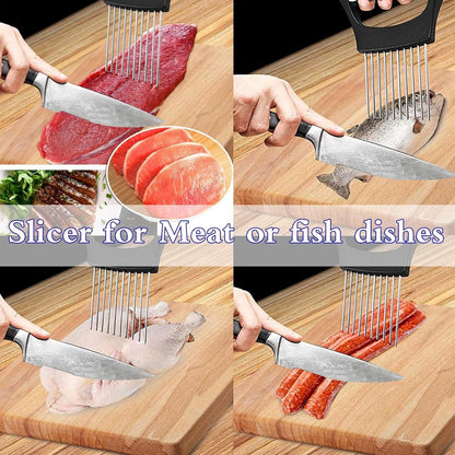 Onion Comb - 2 Pieces - Onion Slicer - Vegetable Slicer - Stainless Steel - Tomato Slicer - Potato Slicer - Finger Guard - Cutting Aid for Onions, Potatoes and Vegetables - Onion Cutting Tool - Egg Slicer - Manual - Onions - Slicer - Comb