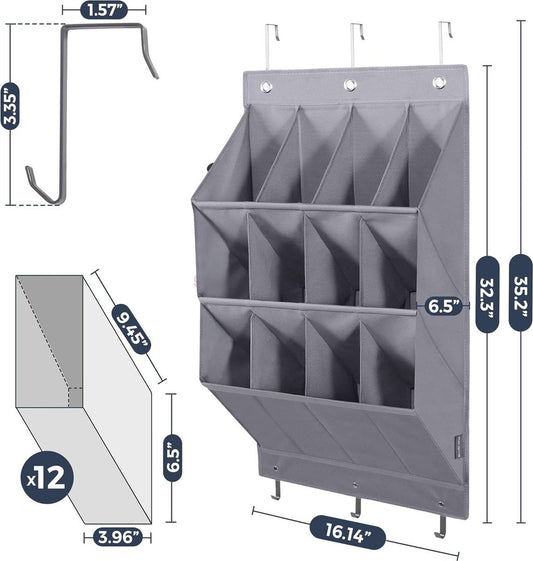 Hanging Shoe Bag - Shoe Organizer - With Hooks - Door Organizer - Above-Door Shoe Organizer - Solution for Scattered Stuff - Door Storage Bag - Hanging Organizer - Grey - Space-Saving - For Shoes/Home Accessories Etc.