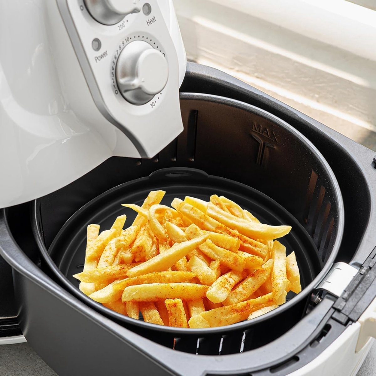 Airfryer Silicone Containers - 2 Pieces - Airfryer Accessories - Airfryer Basket - Reusable Drip Tray - BPA Free - Foldable - Baking Paper Alternative - Basket Baking Pan - Air Fryer - Disposable Container Alternative - Dishwasher Safe - Black
