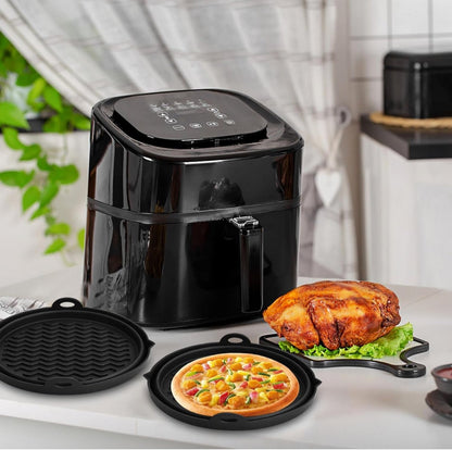 Airfryer Silicone Containers - 2 Pieces - Airfryer Accessories - Airfryer Basket - Reusable Drip Tray - BPA Free - Foldable - Baking Paper Alternative - Basket Baking Pan - Air Fryer - Disposable Container Alternative - Dishwasher Safe - Black