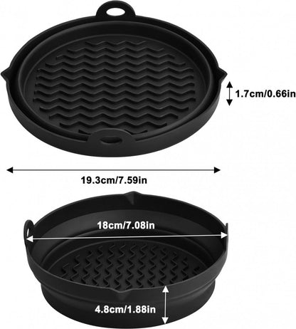 Airfryer Silicone Containers - 2 Pieces - Airfryer Accessories - Airfryer Basket - Reusable Drip Tray - BPA Free - Foldable - Baking Paper Alternative - Basket Baking Pan - Air Fryer - Disposable Container Alternative - Dishwasher Safe - Black