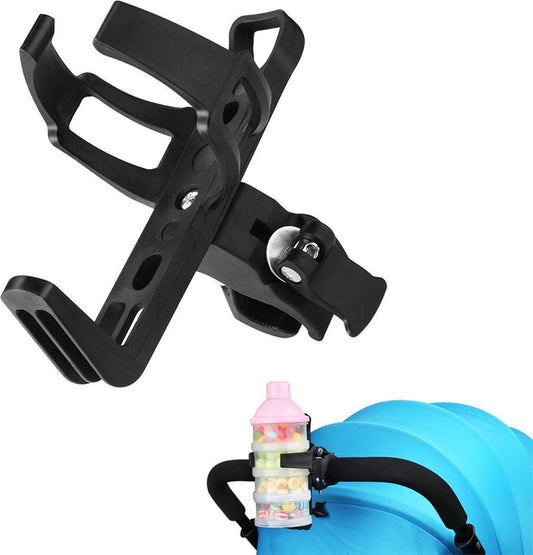 Bicycle Cup Holder - Bicycle Bottle Holder with Clamp - Universal Stroller Cup Holder - Buggy Cup Holder - Can Holder - Stroller Cup Holder - Wheelchair Cup Holder - 360Â° Rotation - For Bicycles, Mountain Bikes, Strollers, and Wheelchairs - Black.