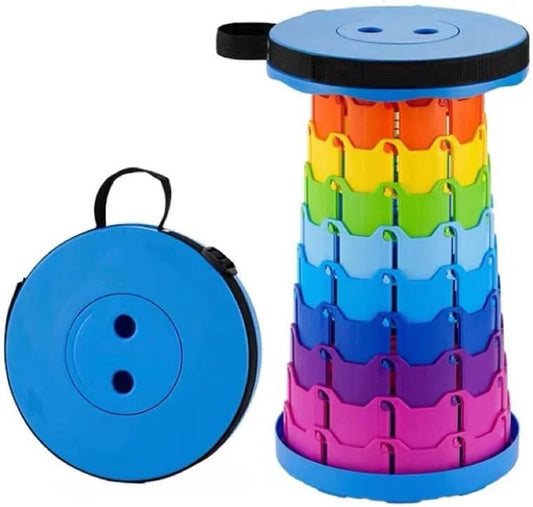 Outdoor Folding Stool - Telescopic Stool - Camping Stool - Folding Stool - Collapsible Stool - Adjustable Height - Walkstool - Lightweight Fisherman's Stool - Small Stool - Rainbow Colors - Foldable - Retractable - Portable - Outdoor Camping - Fishing - P.
