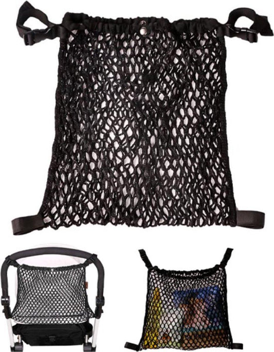 Stroller Net - Stroller/Buggy Net - Buggy Stroller Organizer - Universal - Buggy Bag Organizer - Hanging Mesh Storage Bag - Stretch Material - 35x30 Cm - Black - 1 Piece.