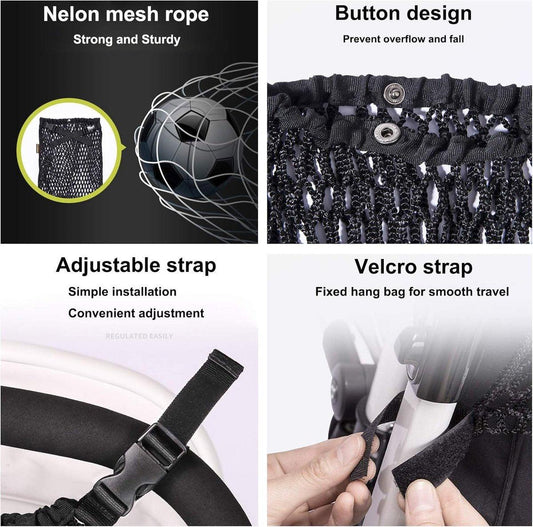 Stroller Net - Stroller/Buggy Net - Buggy Stroller Organizer - Universal - Buggy Bag Organizer - Hanging Mesh Storage Bag - Stretch Material - 35x30 Cm - Black - 1 Piece.