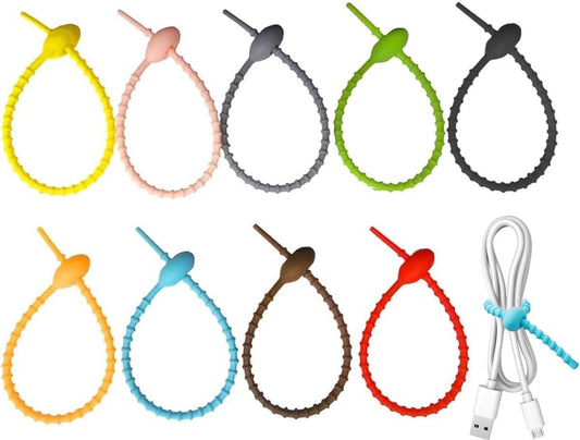 Cable Ties - 9 Pieces - Tie Wraps - Cable Organizer - Cable Management - Cable Organizer - Ties - Reusable - 12x210mm - Colorful - Silicone - For Food Bags, Cables - For Indoor and Outdoor Use.
