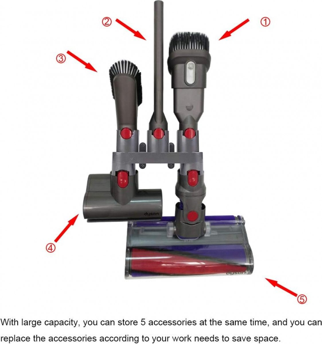 Wall Mount Suitable for Dyson Vacuum Cleaner V7/V8/V10/V11 Accessories - Suspension System - Wall Bracket - Wall Holder - Wall Mount - Docking Station - Can Hold 5 Accessories - Mounting Materials Included