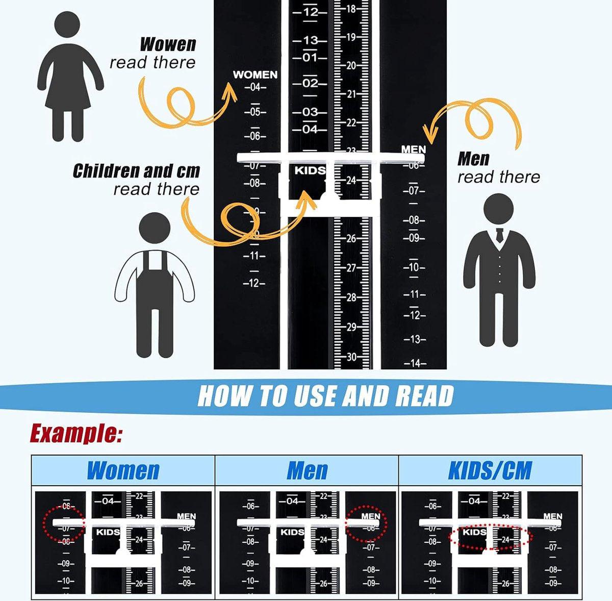 Shoe Size Meter - Foot Measuring Tool - Measuring Feet - Universal Measuring System - Child Shoe Size Meter - Shoe Measuring Tool - Measurement - Children and Adults - Find the Perfect Fit - Measurement Chart - Up to 31 cm - Shoe Size 19 - 48 - Black.