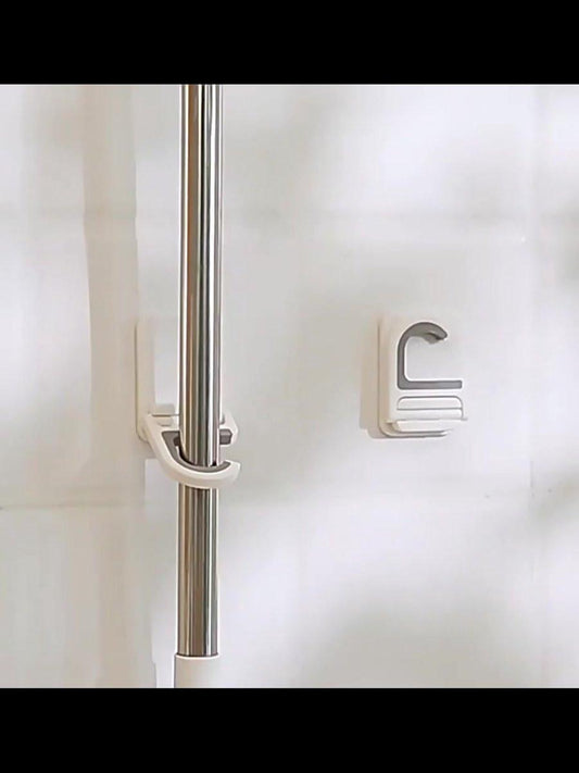 Broom Hanging System - 4 Pieces - Broom Holder - Broom Holder System - Mop Holder - No Drilling Required - Self-Adhesive Mop Holder - Tool Holder - Wall Mounting - Bathroom Accessories - Kitchen Storage Rack - Garden Tools - For Mop and Broom - White.