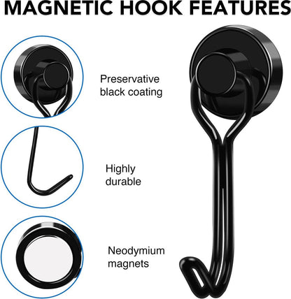 Towel Hook - Hooks - Hooks - With Hooks - 24 Kg Magnetic Hooks - Heavy Duty Strong Magnets - For Grill Ceiling Magnetic Board Kitchen Office - For Kitchen Fridges - 360 Degree Rotatable Neodymium Magnetic - 6 Pieces - Black