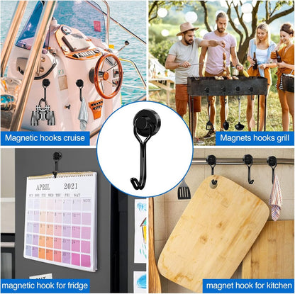 Towel Hook - Hooks - Hooks - With Hooks - 24 Kg Magnetic Hooks - Heavy Duty Strong Magnets - For Grill Ceiling Magnetic Board Kitchen Office - For Kitchen Fridges - 360 Degree Rotatable Neodymium Magnetic - 6 Pieces - Black