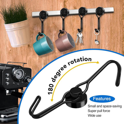 Towel Hook - Hooks - Hooks - With Hooks - 24 Kg Magnetic Hooks - Heavy Duty Strong Magnets - For Grill Ceiling Magnetic Board Kitchen Office - For Kitchen Fridges - 360 Degree Rotatable Neodymium Magnetic - 6 Pieces - Black