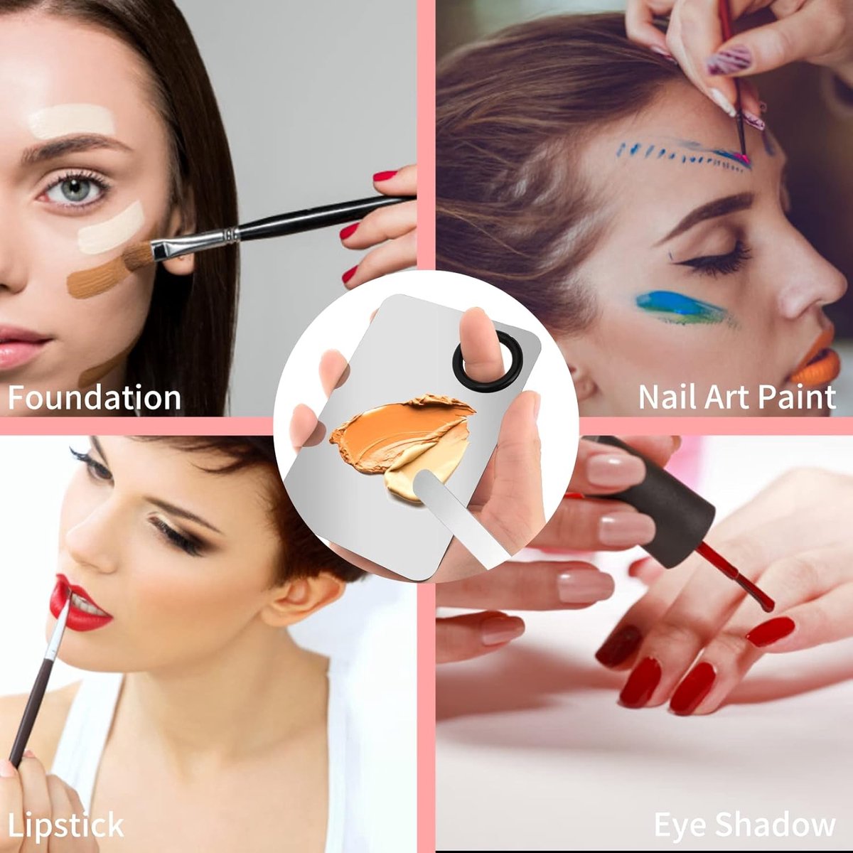 Professional Mixing Palette Set - Transparent Makeup Mixing Palette & Spatula - Makeup Palette - Makeup Mixing Palette - Cosmetic Mixing Palette - For Makeup, Nail Art - Silver