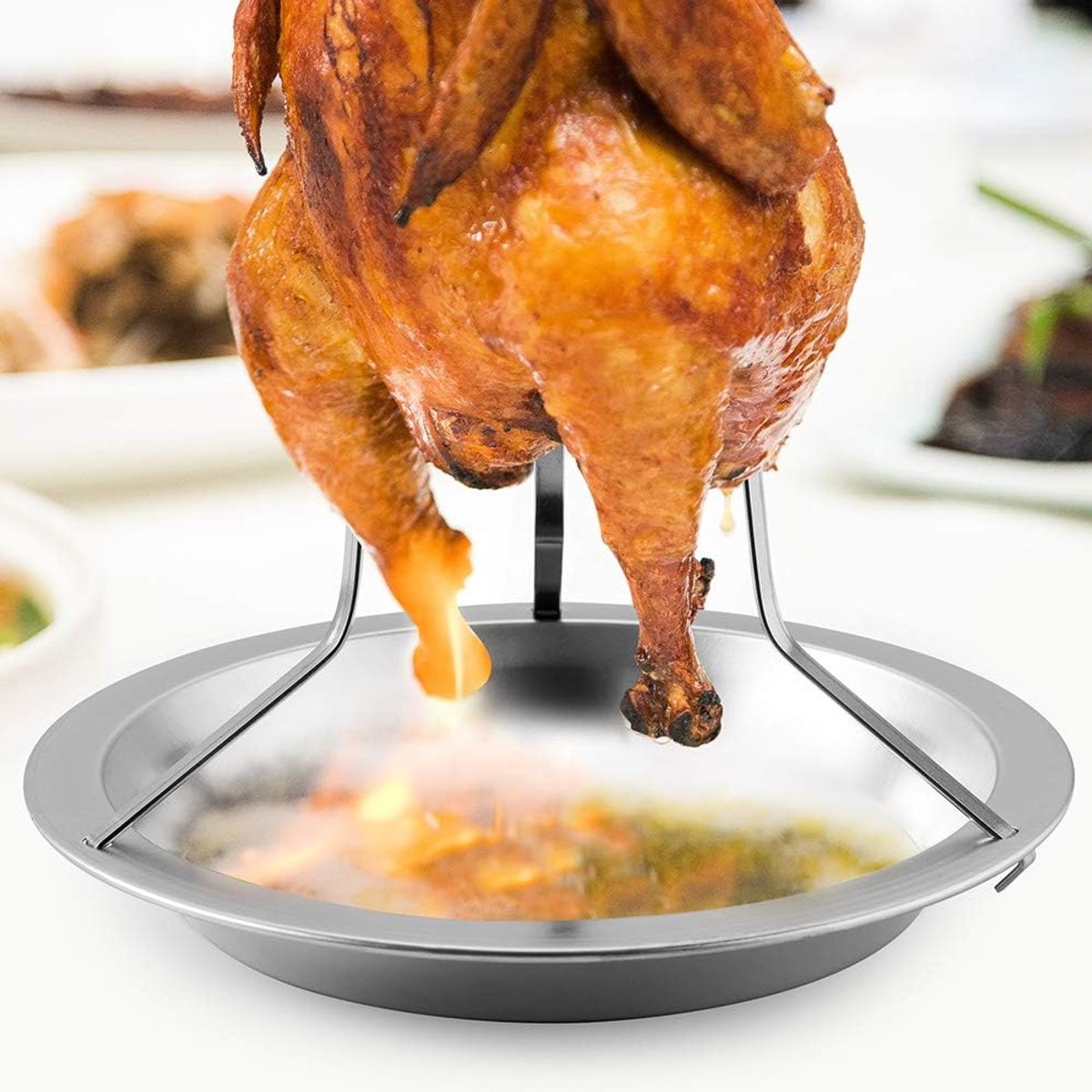 Chicken Grill - BBQ collection - Suitable for oven or barbecue - Chicken Grill for the Barbecue - Chicken Grill - Chicken Holder - Grilling Chicken - Chicken holder - Easy to clean - Removable - Beer Can Chicken - Stainless Steel - Silver