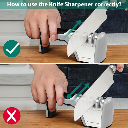 4-in-1 Knife Sharpener - Stainless Steel - Anti-Slip Knife Sharpener - Pull-through Sharpener - 4 Settings - With Anti-Slip Base - Sharpening Steel for Knives - Scissor Sharpener - Sharpening - For Polishing Knives, Scissors, and Other Knives