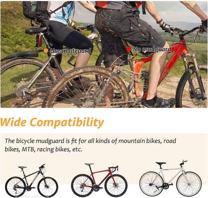 Bicycle Mudguard Set - Mountain Bike Mudguard - Adjustable - Suitable for City and Trekking Bikes - Black - Suitable for 20/22/24/26 inch bikes