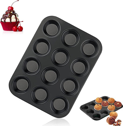 Muffin Pan - 12 Muffins - Cupcakes - Cupcake Molds - BPA Free - Non-Stick - Cooking & Baking - Reusable - Baking Pans - Oven Safe - Black