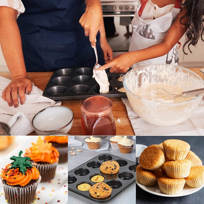 Muffin Pan - 12 Muffins - Cupcakes - Cupcake Molds - BPA Free - Non-Stick - Cooking & Baking - Reusable - Baking Pans - Oven Safe - Black