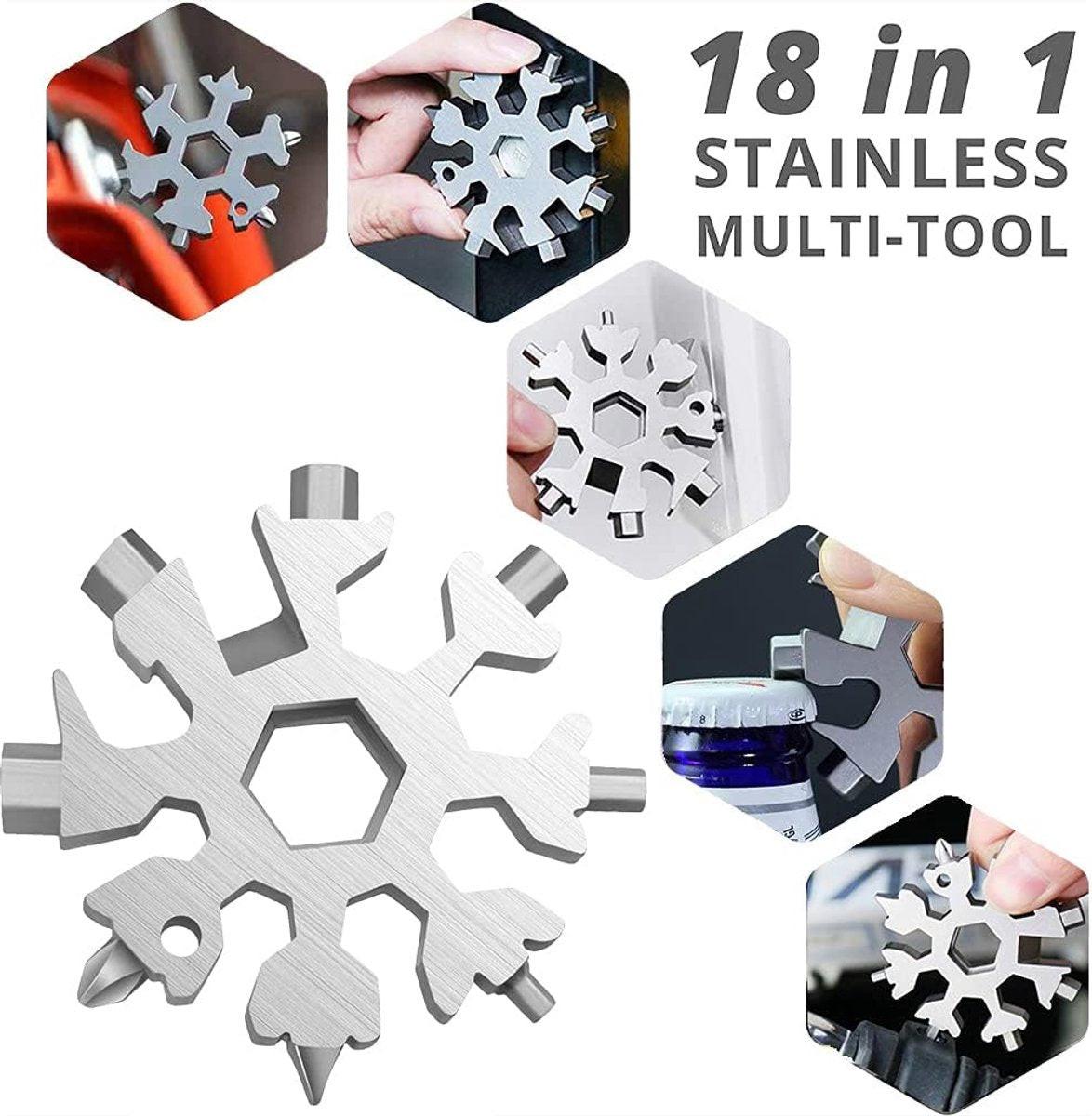 18-in-1 - Snowflake Keychain - multi-tool portable keychain - Wrench - screwdriver - bottle opener - Multi-tool - universal tool - multi-tool card - compact - pocket - outdoor adventure tool - Gift - stainless.