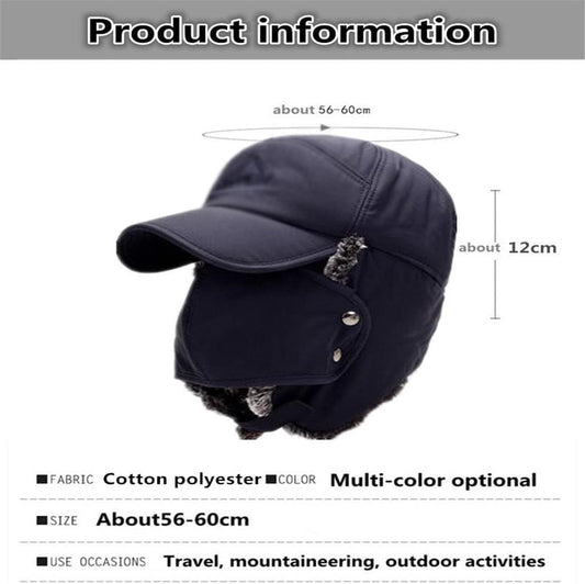 Winter Trapper Hat - Winter Hat Keeps Warm - Cotton Hat - Windproof Warm - For Snowboarding Skating Cycling - Soft Comfortable With Elastic - 3 In 1 - With Warm Ear Flap - Black - Size 55-60cm